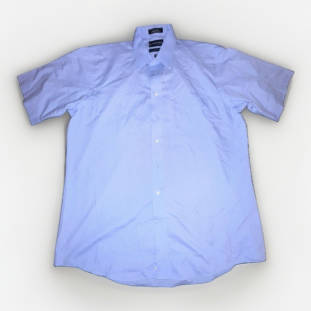 Stafford Mens Button Down Shirt 17 Blue Work